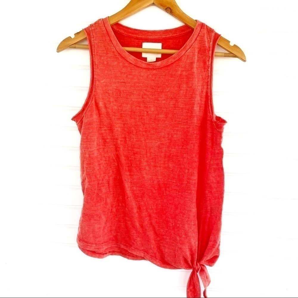 Maeve Anthropologie Tank Top XS Coral Red Side Tie Slub Knit Sleeveless - Picture 3 of 8